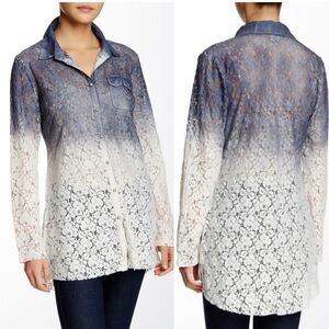Arrata Silent Journey Ombré Dye Lace Button Up Shirt Womens Size Small